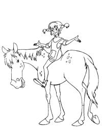 Pippi sitzt auf dem Pferd
