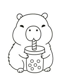 Capybara trinkt Bubble Tea
