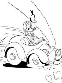Donald Duck bremst mit Auto