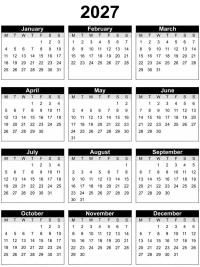 Jahreskalender 2027