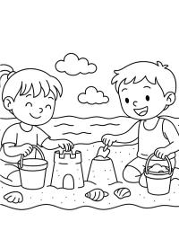 Kinder spielen am Strand