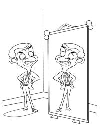 Mr. Bean schaut in den Spiegel
