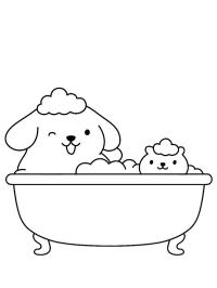 Pompompurin und Muffin in der Badewanne