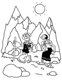 Popeye und Olivia wandern durch die Berge
