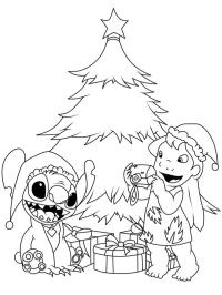 Stitch und Lilo am Weihnachtsbaum