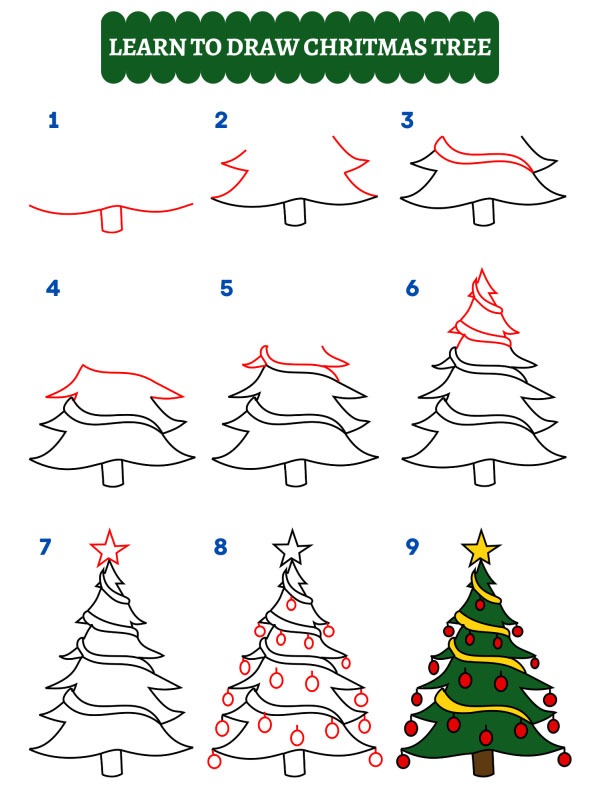 Wie zeichne ich einen Weihnachtsbaum