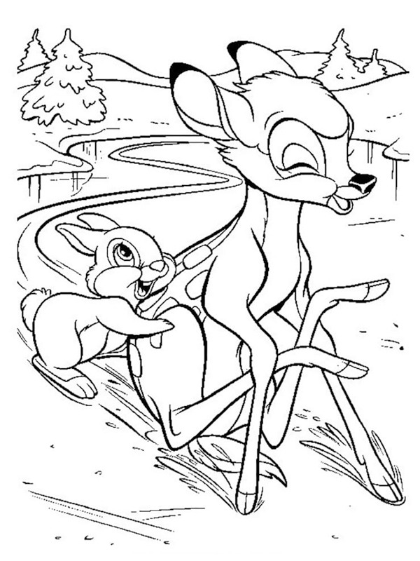 Klopfer und Bambi auf dem Eis Ausmalbild