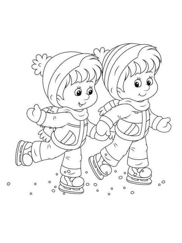 Zwei Kinder beim Schlittschuhlaufen Ausmalbild Zwei Kinder beim Schlittschuhlaufen Ausmalbild
