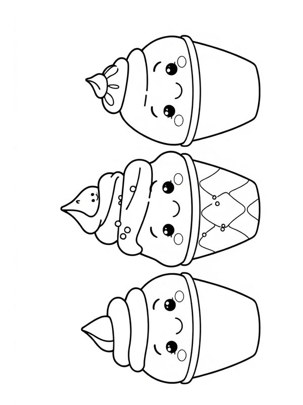 3 Kawaii Eistüten Ausmalbild 3 Kawaii Eistüten Ausmalbild