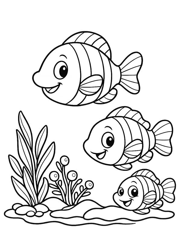 3 Fische im Wasser Ausmalbild