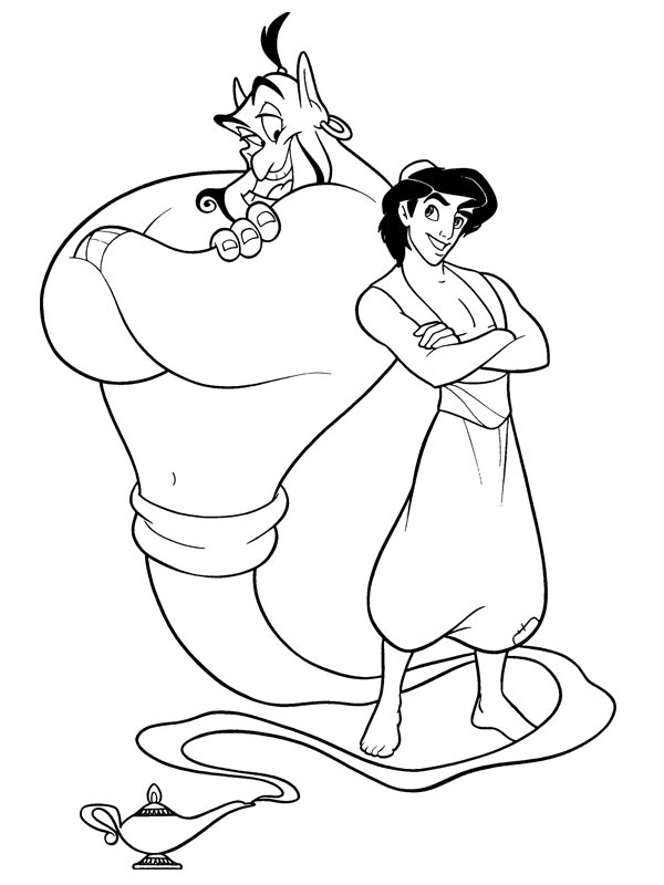 Aladdin und Dschinni Ausmalbild