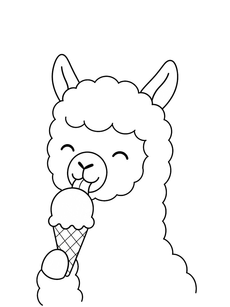 Alpaka isst ein Eis Ausmalbild Alpaka isst ein Eis Ausmalbild