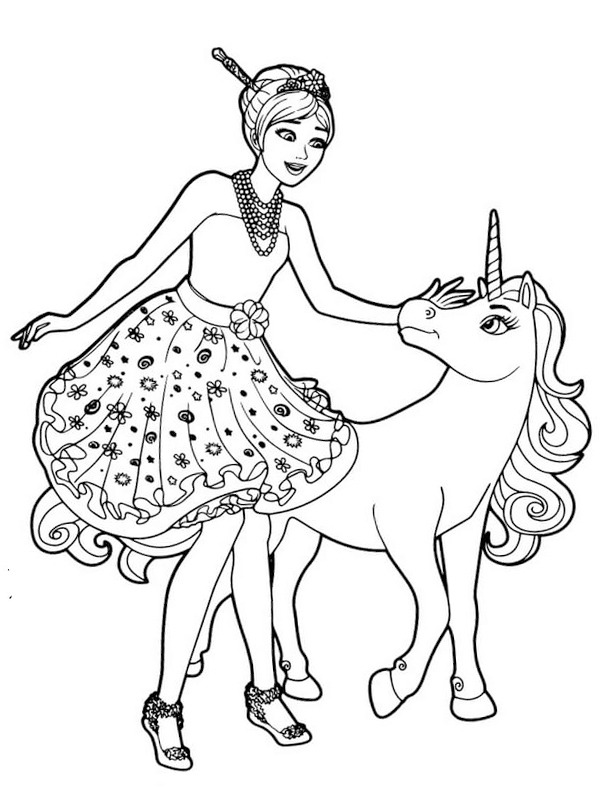Barbie mit Einhorn Ausmalbild Barbie mit Einhorn Ausmalbild