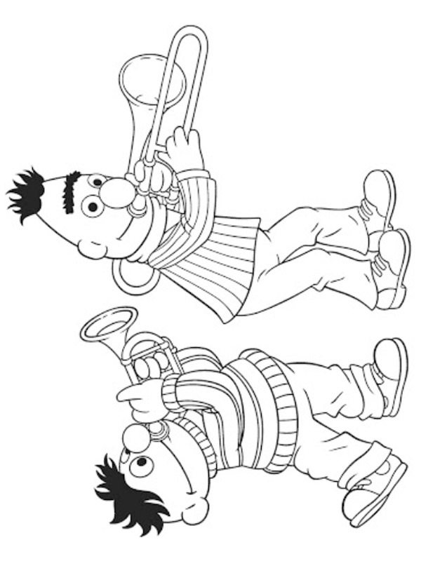 Bert und Ernie spielen Trompete Ausmalbild
