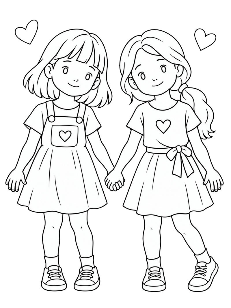 Beste Freundinnen Hand in Hand Ausmalbild Beste Freundinnen Hand in Hand Ausmalbild