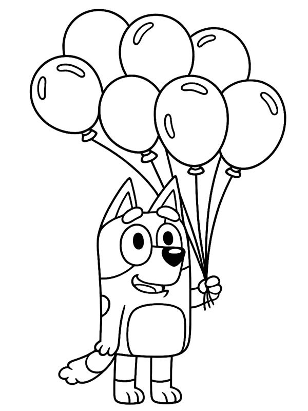 Bluey mit Luftballons Ausmalbild