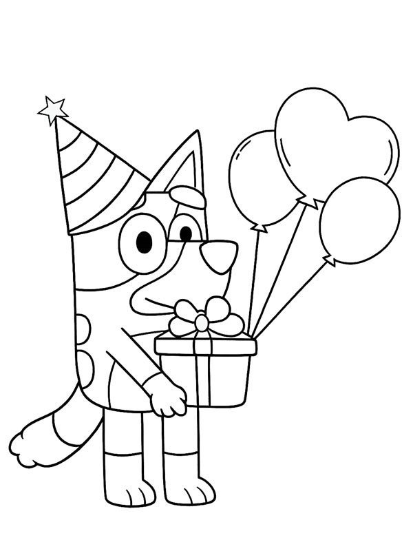 Bluey mit einem Geschenk Ausmalbild