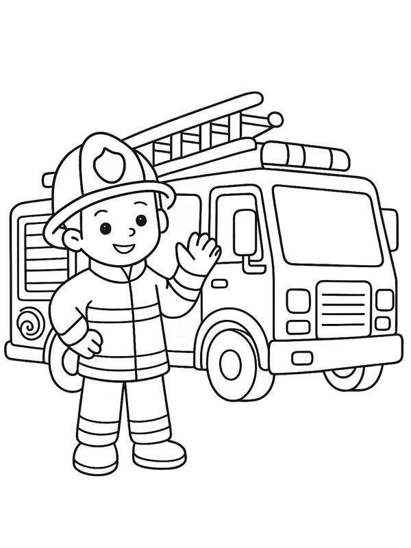Feuerwehrmann und Feuerwehrauto Ausmalbild