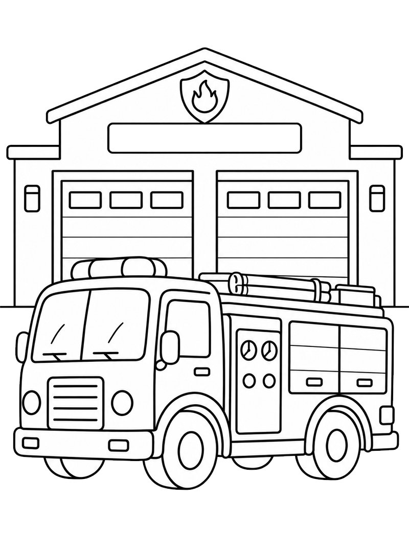 Feuerwehrauto bei der Feuerwache Ausmalbild Feuerwehrauto bei der Feuerwache Ausmalbild