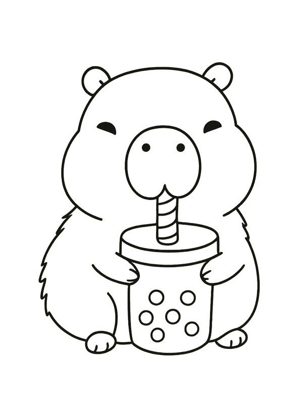 Capybara trinkt Bubble Tea Ausmalbild