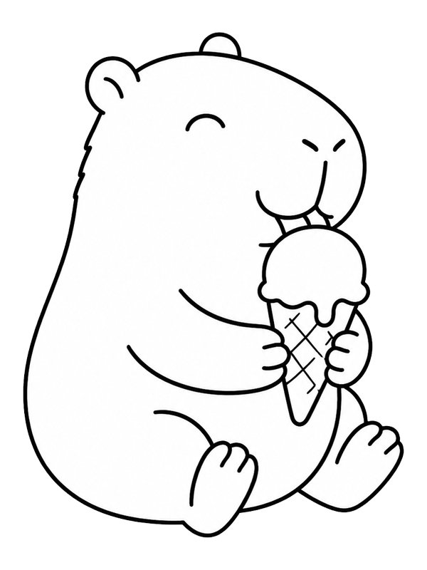 Capybara isst ein Eis Ausmalbild