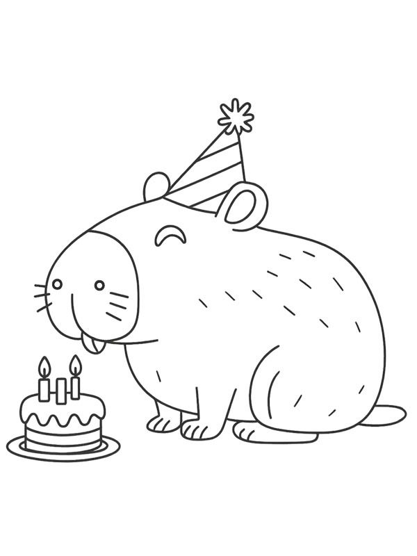 Capibara hat Geburtstag Ausmalbild