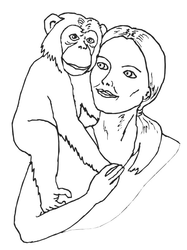Schimpanse auf der Schulter Ausmalbild