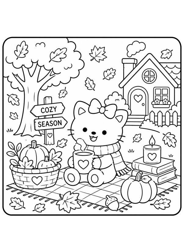 Cozy Herbst Ausmalbild Cozy Herbst Ausmalbild