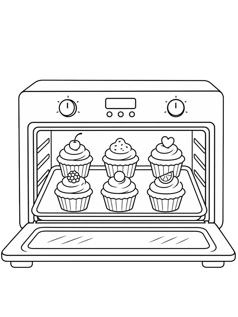 Cupcakes im Ofen Ausmalbild