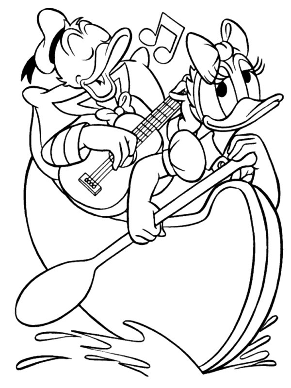 Donald und Daisy Duck in einem Kanu Ausmalbild