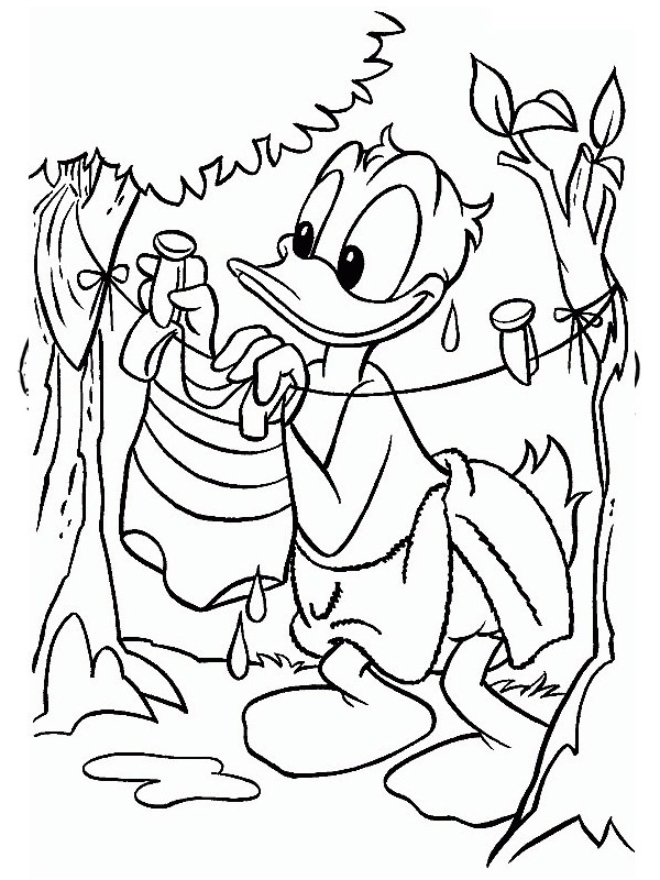 Donald Duck hängt die Wäsche auf Ausmalbild Donald Duck hängt die Wäsche auf Ausmalbild