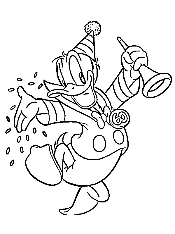 Donald Duck hat Geburtstag Ausmalbild