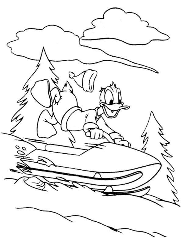 Donald Duck auf dem Skidoo Ausmalbild