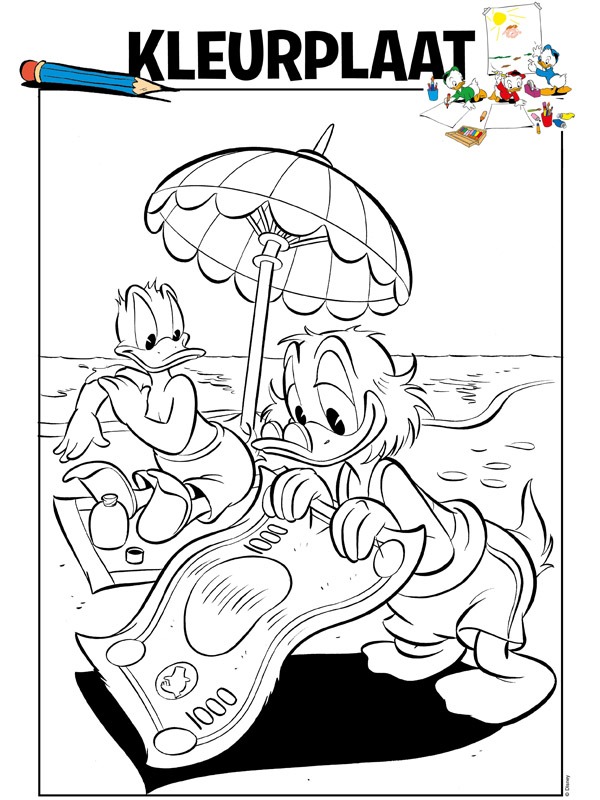 Donald und Dagobert am Strand Ausmalbild