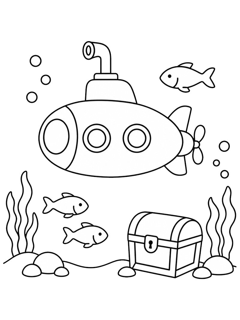 U-Boot zwischen den Fischen Ausmalbild U-Boot zwischen den Fischen Ausmalbild
