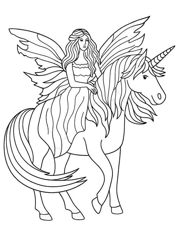 Einhorn und Fee Ausmalbild Einhorn und Fee Ausmalbild