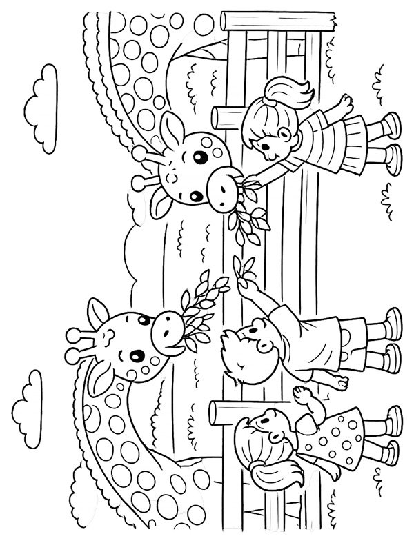 Eine Giraffe im Zoo füttern Ausmalbild Eine Giraffe im Zoo füttern Ausmalbild