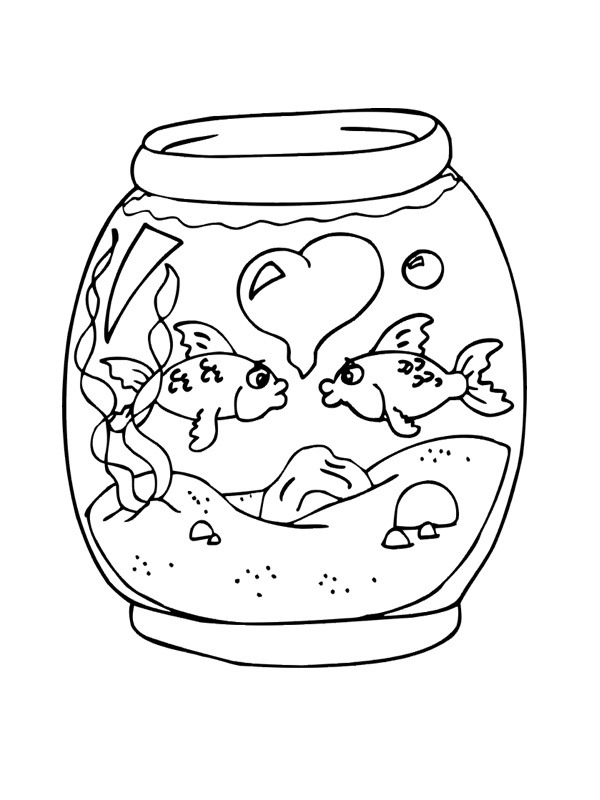 Goldfische im Goldfisch Glas Ausmalbild