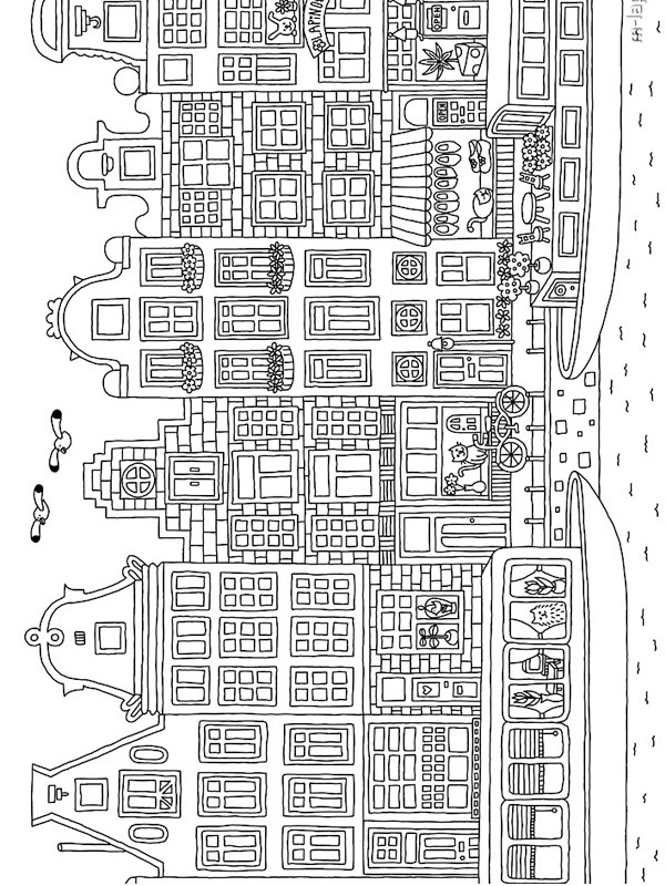 Grachtenhäuser amsterdam Ausmalbild