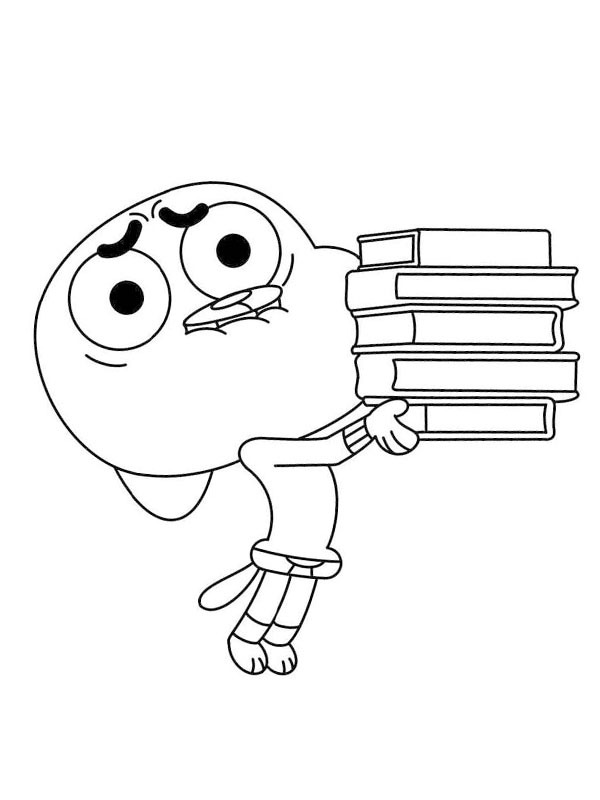 Gumball mit Büchern Ausmalbild Gumball mit Büchern Ausmalbild