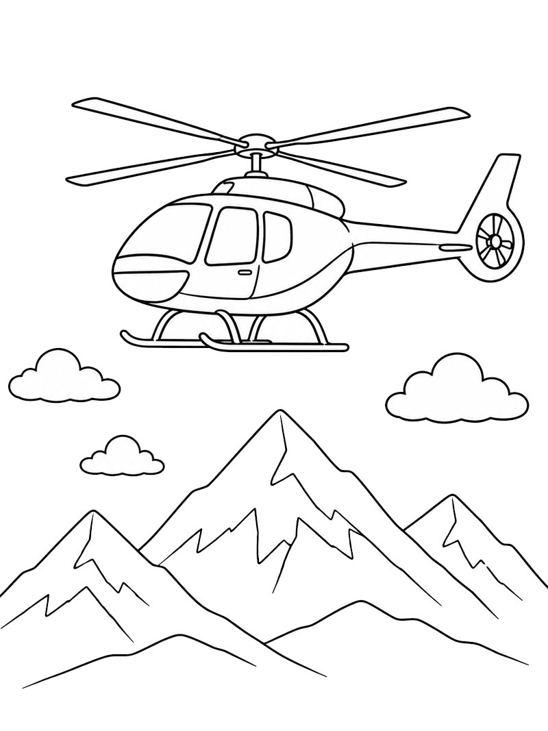 Hubschrauber über den Bergen Ausmalbild Hubschrauber über den Bergen Ausmalbild