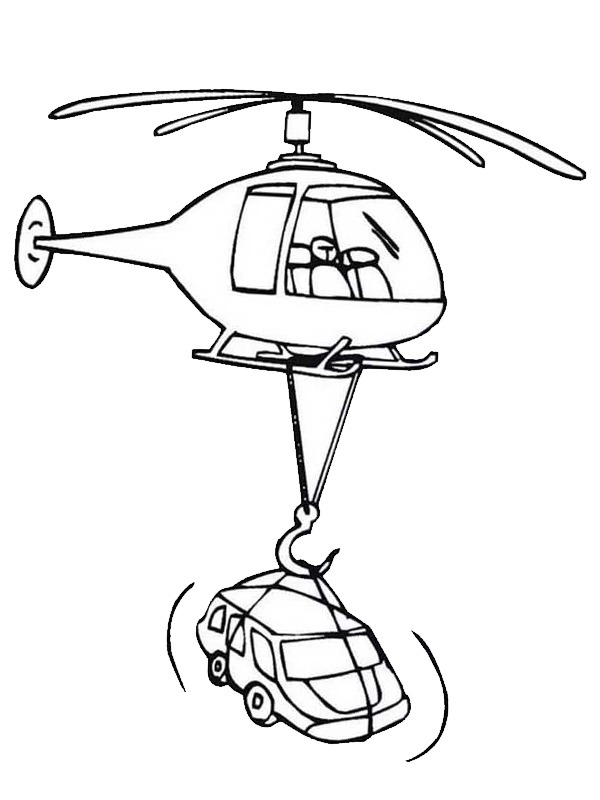 Hubschrauber schleppt Auto ab Ausmalbild