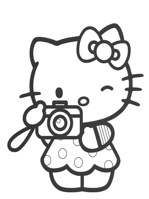 Hello Kitty schießt ein Foto Ausmalbild