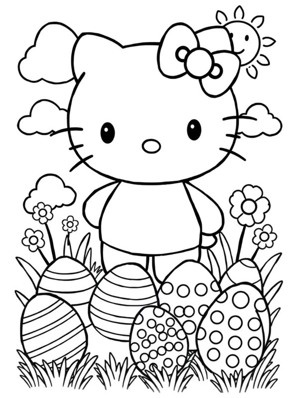 Hello Kitty mit Ostereiern Ausmalbild Hello Kitty mit Ostereiern Ausmalbild