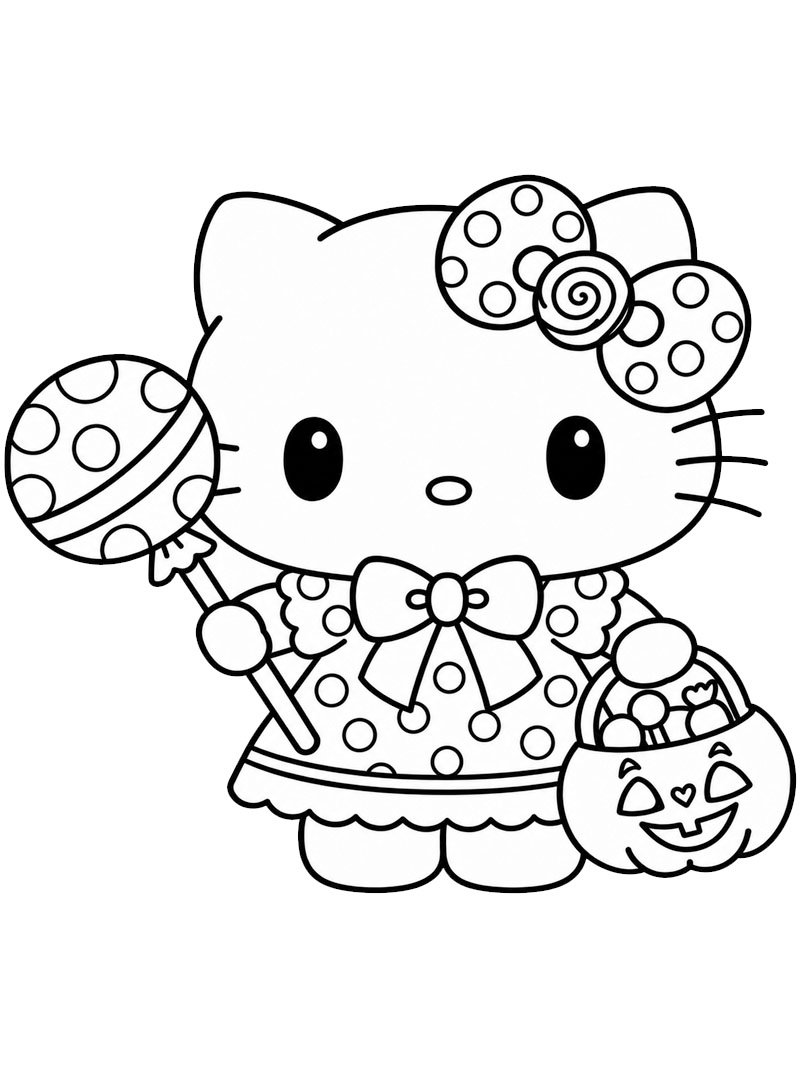 Hello Kitty: Süßes oder Saures Ausmalbild Hello Kitty: Süßes oder Saures Ausmalbild