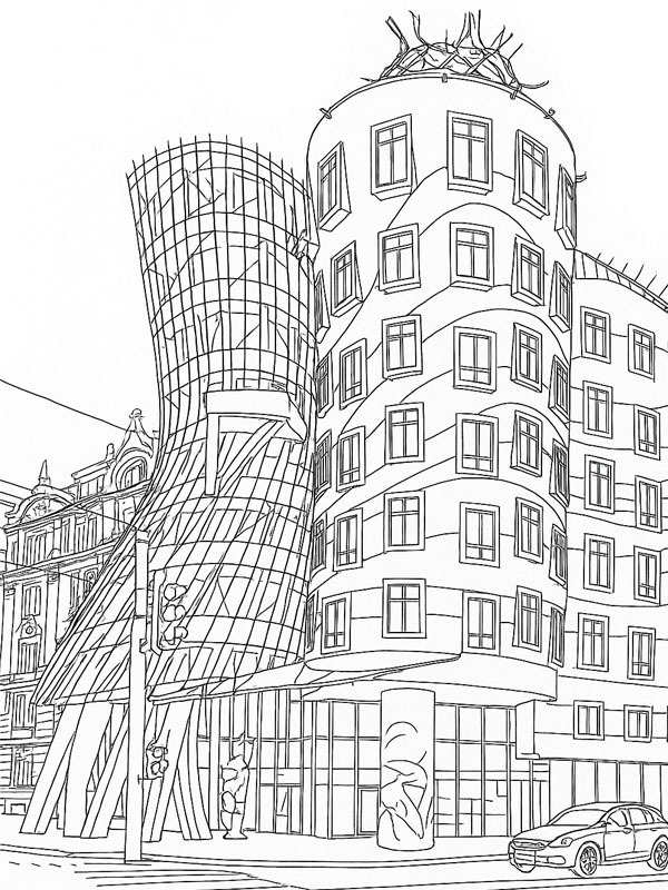 Das tanzende Haus in Prag Ausmalbild Das tanzende Haus in Prag Ausmalbild