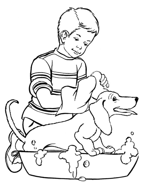 Hund waschen Ausmalbild