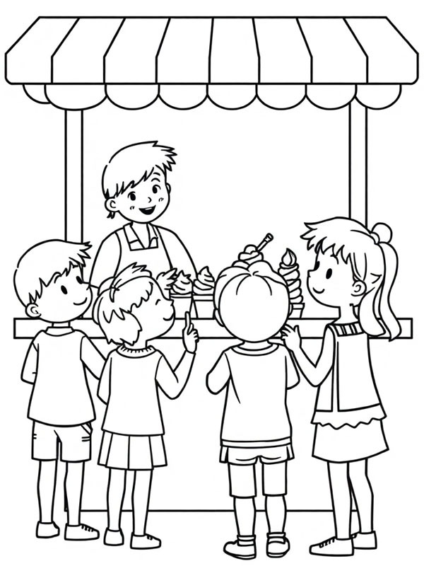 Eiswagen mit Kindern Ausmalbild Eiswagen mit Kindern Ausmalbild
