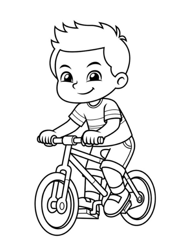 Kleiner junge fahrrad fahren Ausmalbild