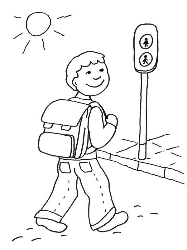 Junge geht über die Straße Ausmalbild Junge geht über die Straße Ausmalbild